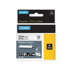 dymo rhino nylon label 19mm blk/wht