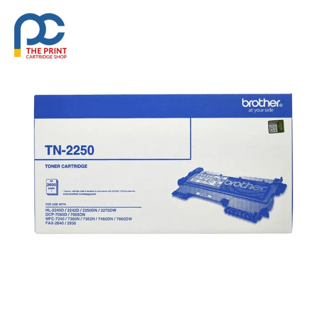 Original Brother TN2250 Black Toner Cartridge 2.6K Print Yield For Brother MFC HL DCP FAX Printer Series on a white background