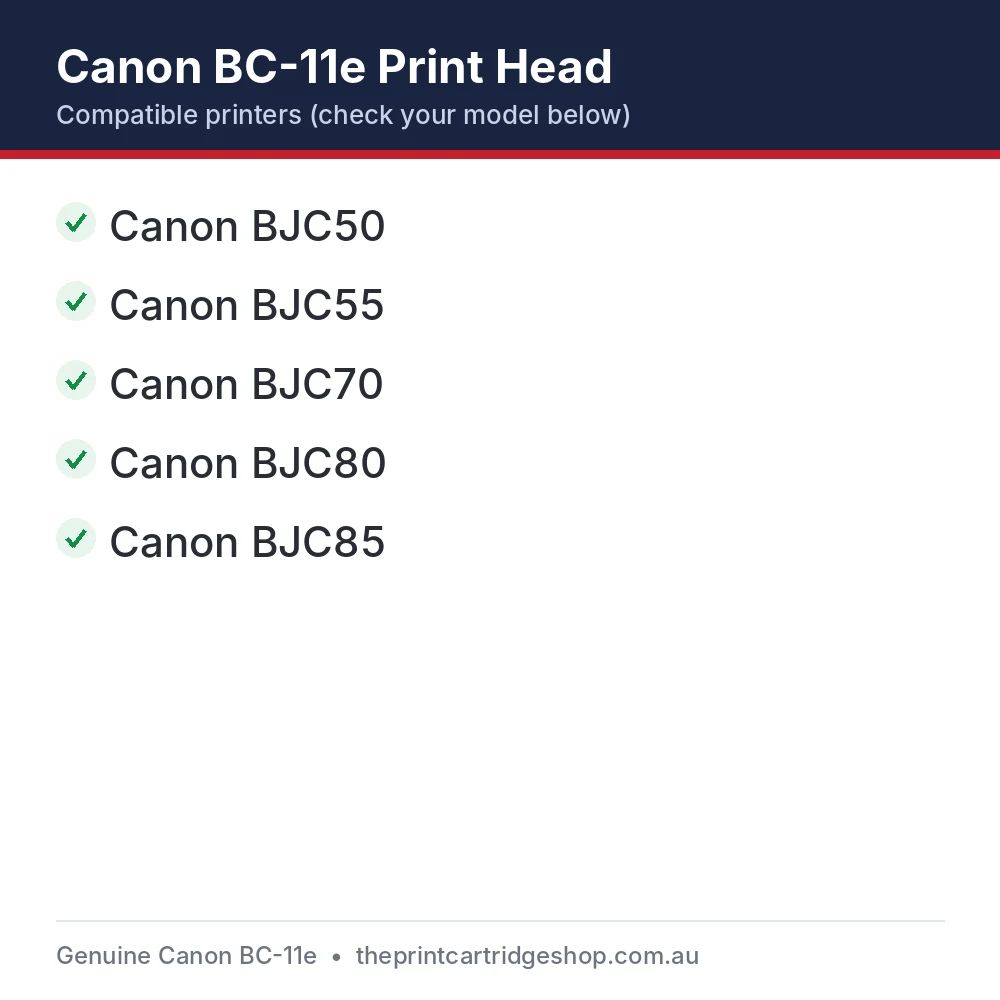 Canon BC-11e Print Head compatible printers list