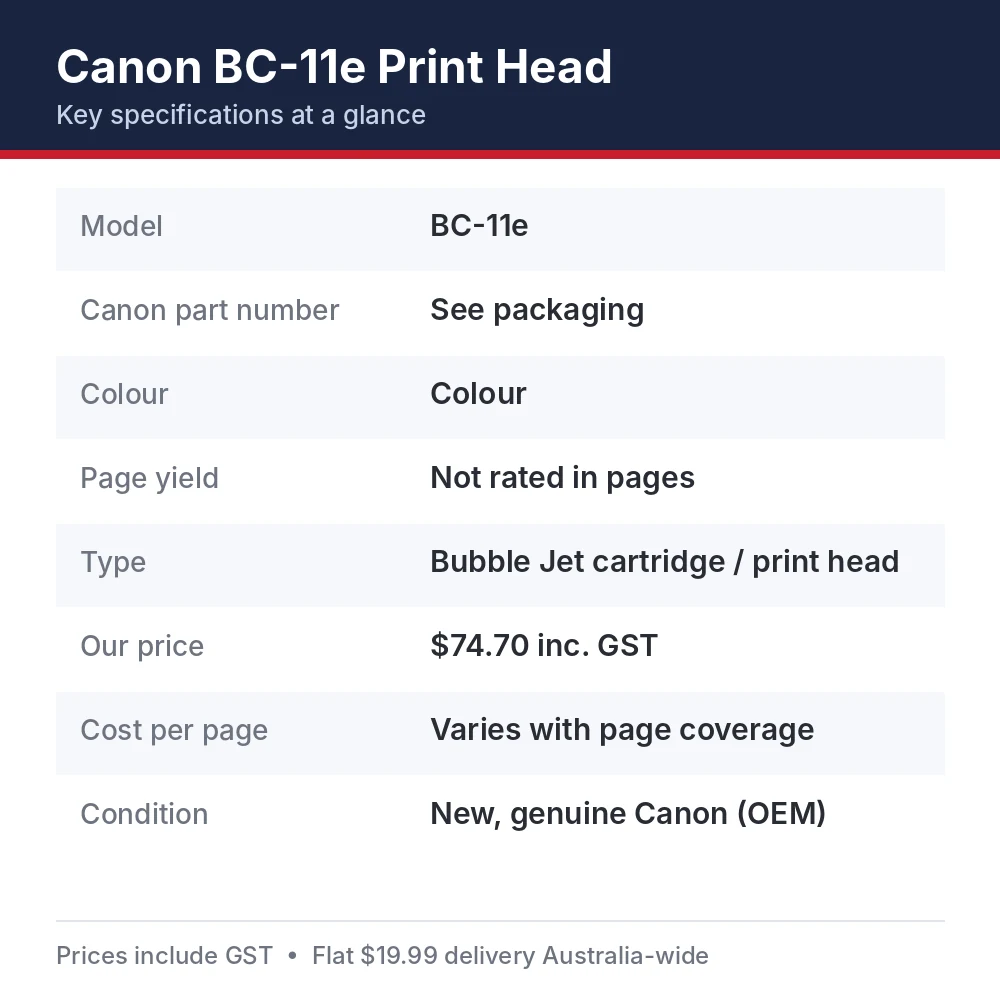 Canon BC-11e Print Head specifications and part number BC-11e