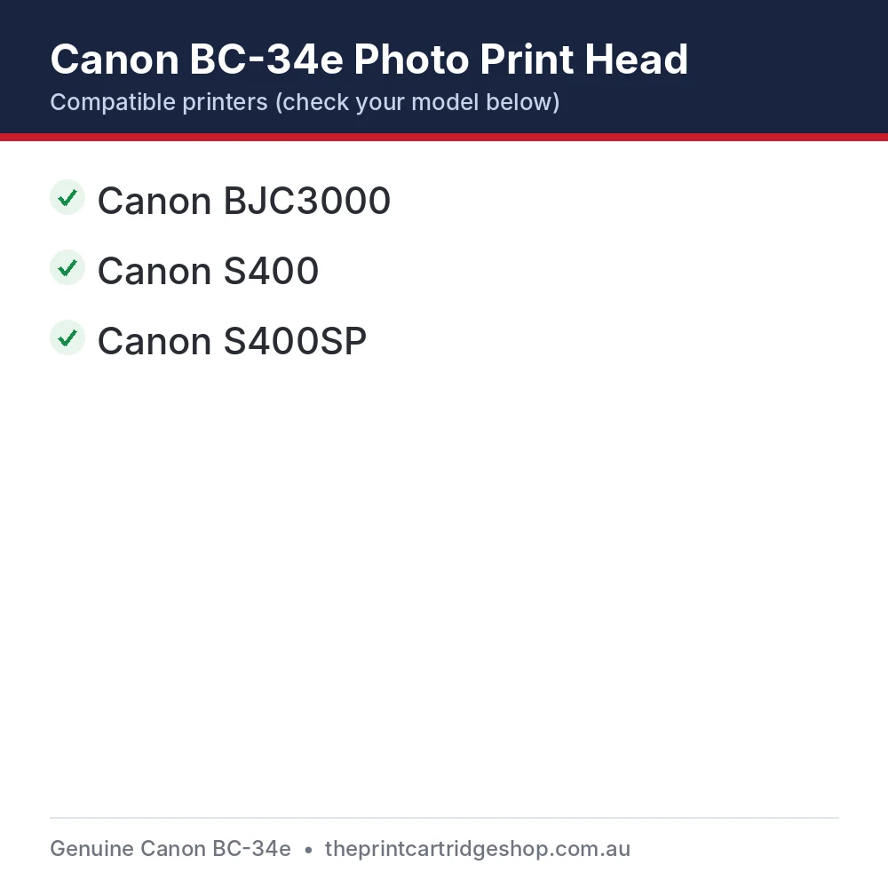 Canon BC-34e Photo Print Head compatible printers list