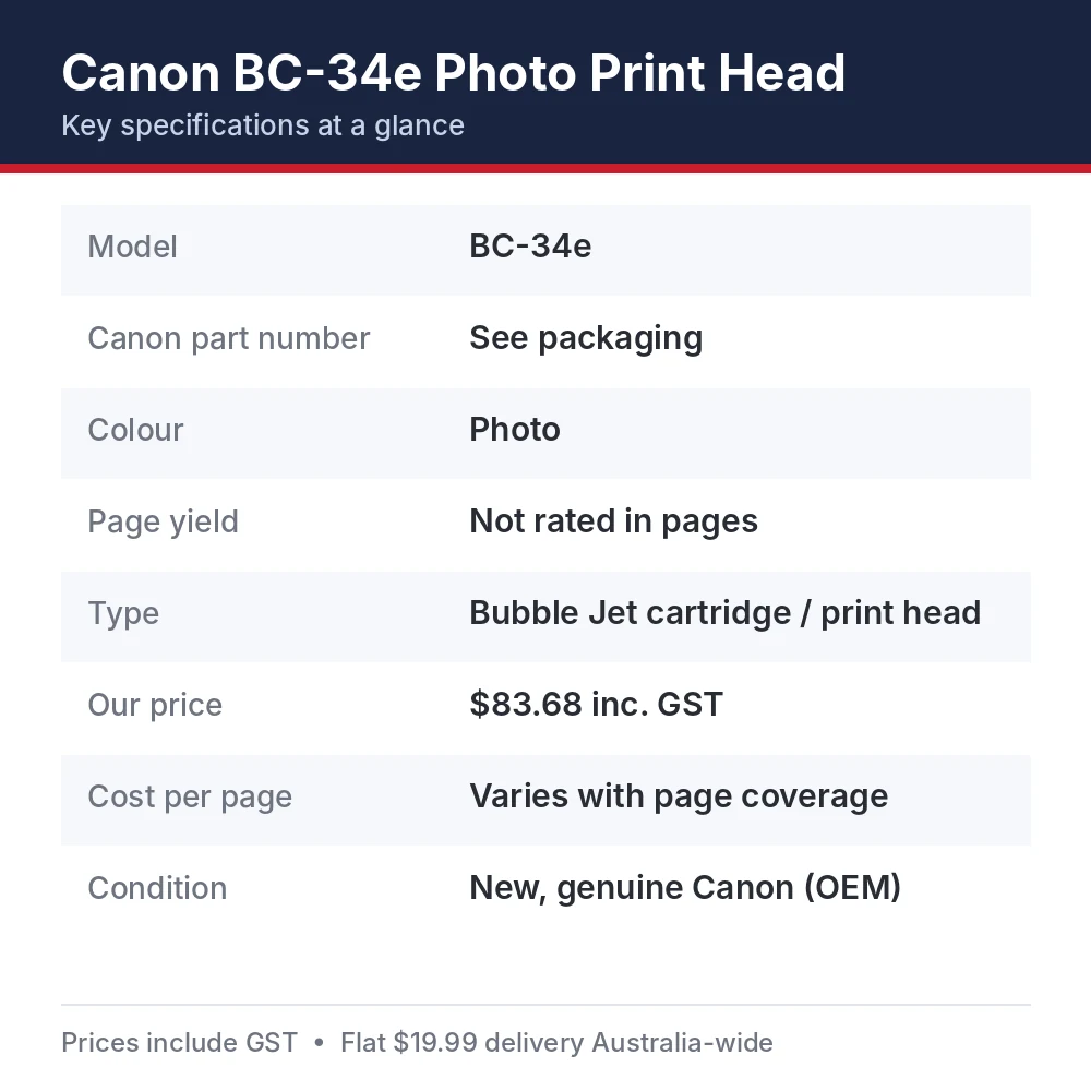 Canon BC-34e Photo Print Head specifications and part number BC-34e