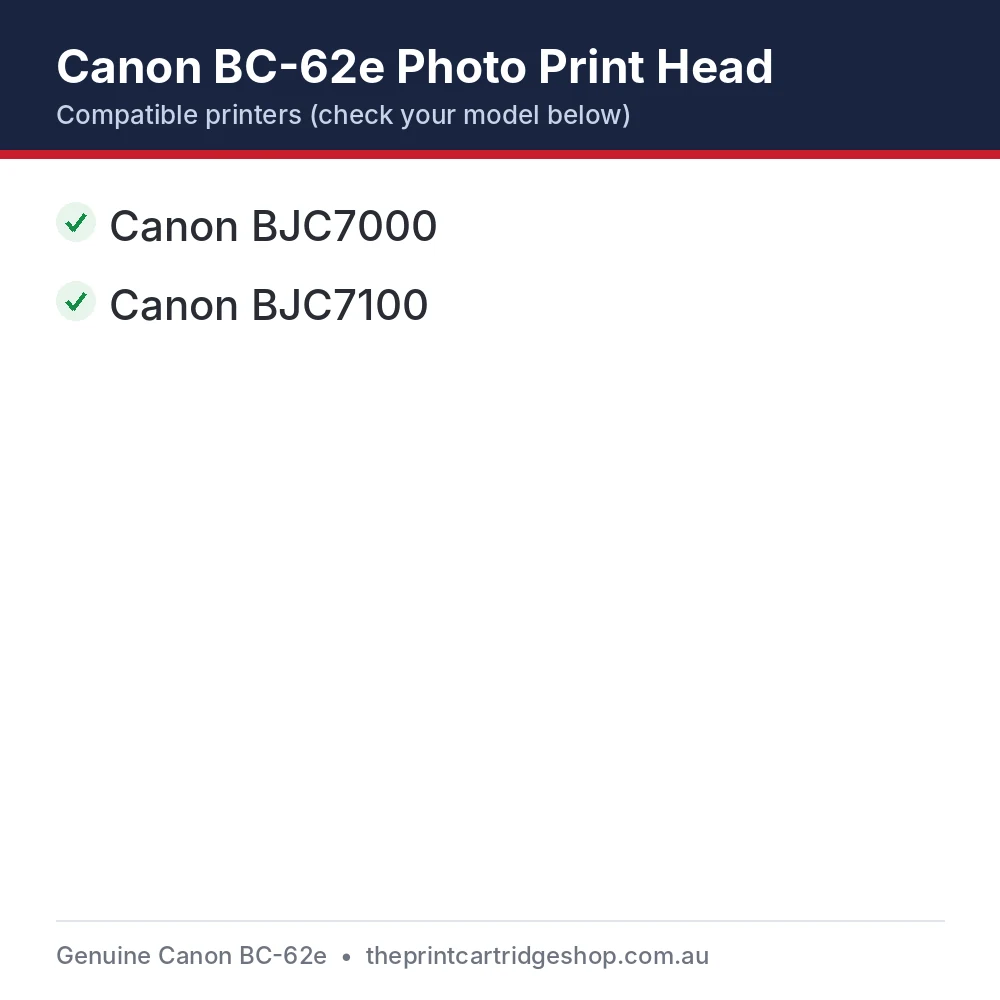 Canon BC-62e Photo Print Head compatible printers list