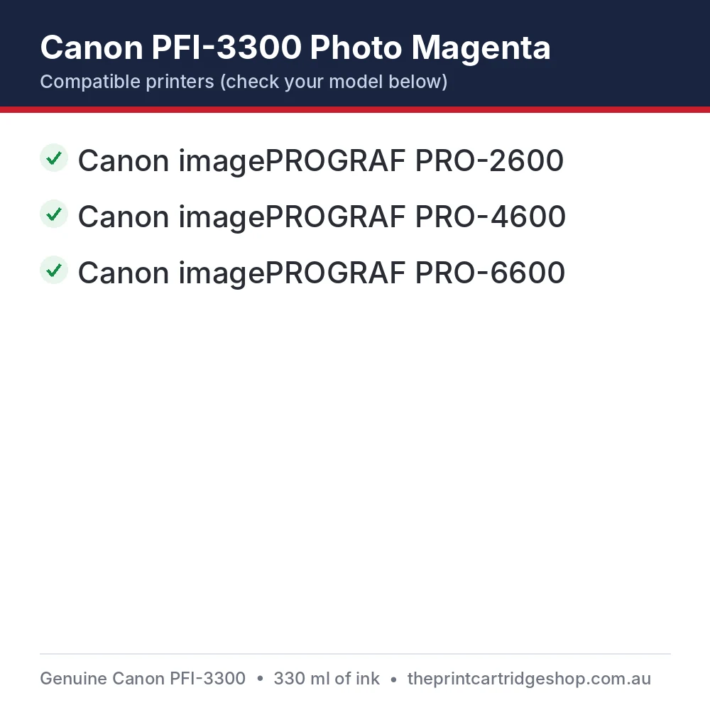 Canon PFI-3300 Photo Magenta compatible printers list